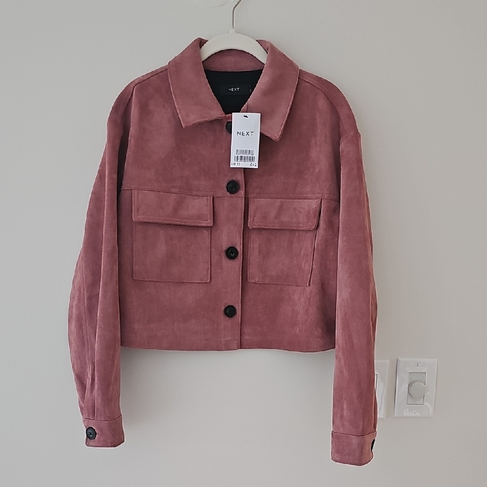 NEXT Women's Dusky Pink Faux Suede Utility Jacket Size Uk 12 Us 8 NWT
